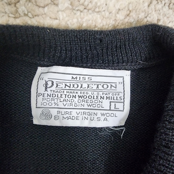 Vintage Miss Pendleton Argle Wool Black Cardigan Size L - Picture 9 of 11
